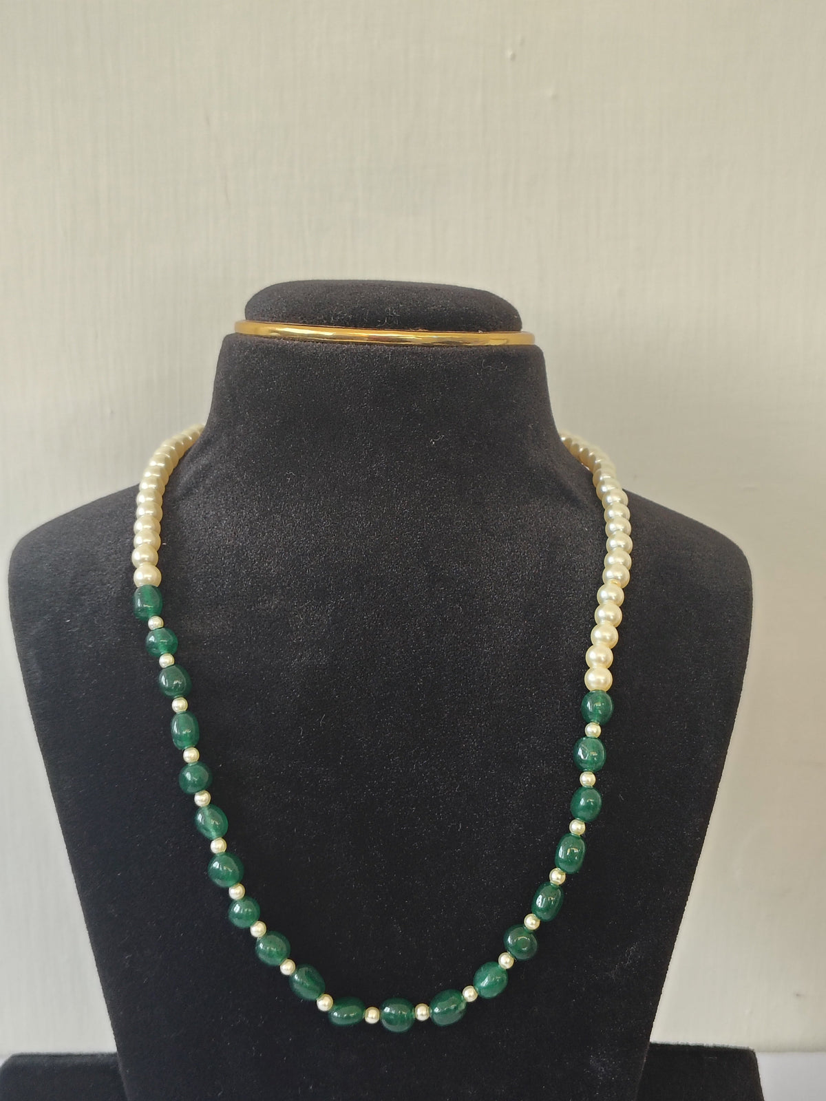 Classic Pearl & Green Bead Necklace - view 2