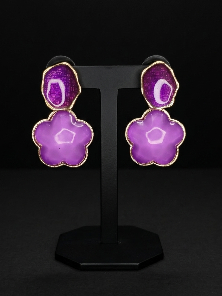 Purple Flower Earrings - view 2