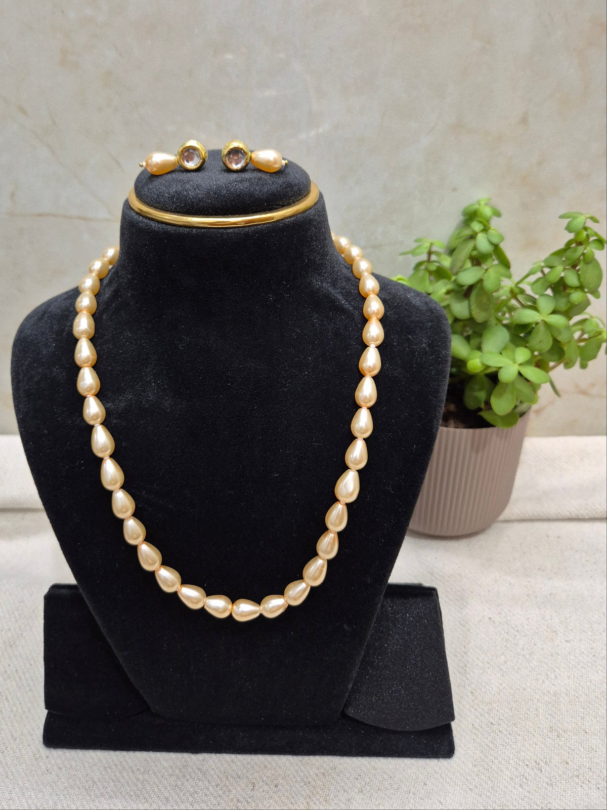 Golden Yellow Drop Pearl With Metal Earrings - view 2