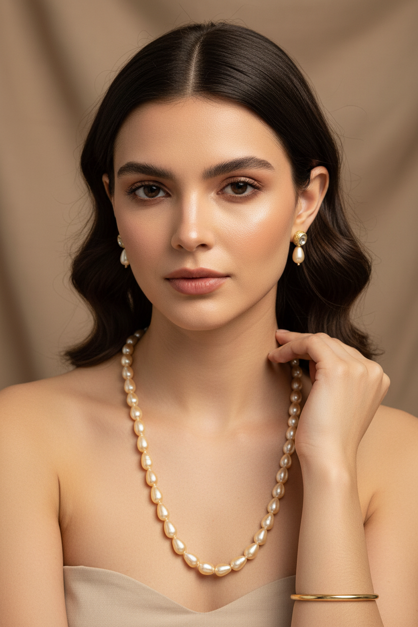 Golden Yellow Drop Pearl With Metal Earrings