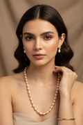 Golden Yellow Drop Pearl With Metal Earrings
