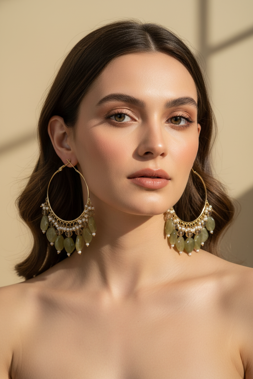 Golden Metal Hoop With Green Stone Look