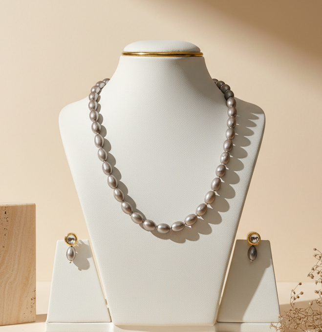 Grey Drop Shape Pearl Necklace - view 2
